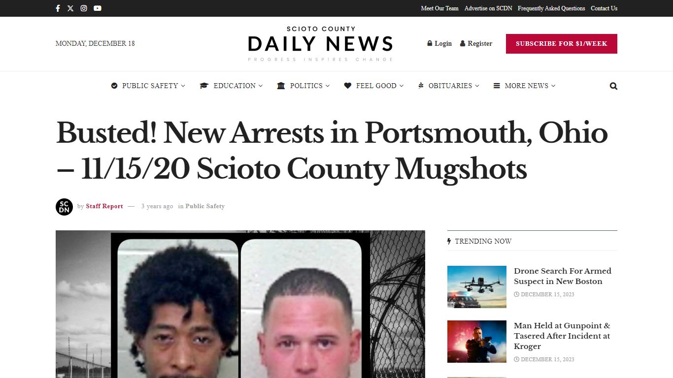 Busted! New Arrests in Portsmouth, Ohio – 11/15/20 Scioto County Mugshots